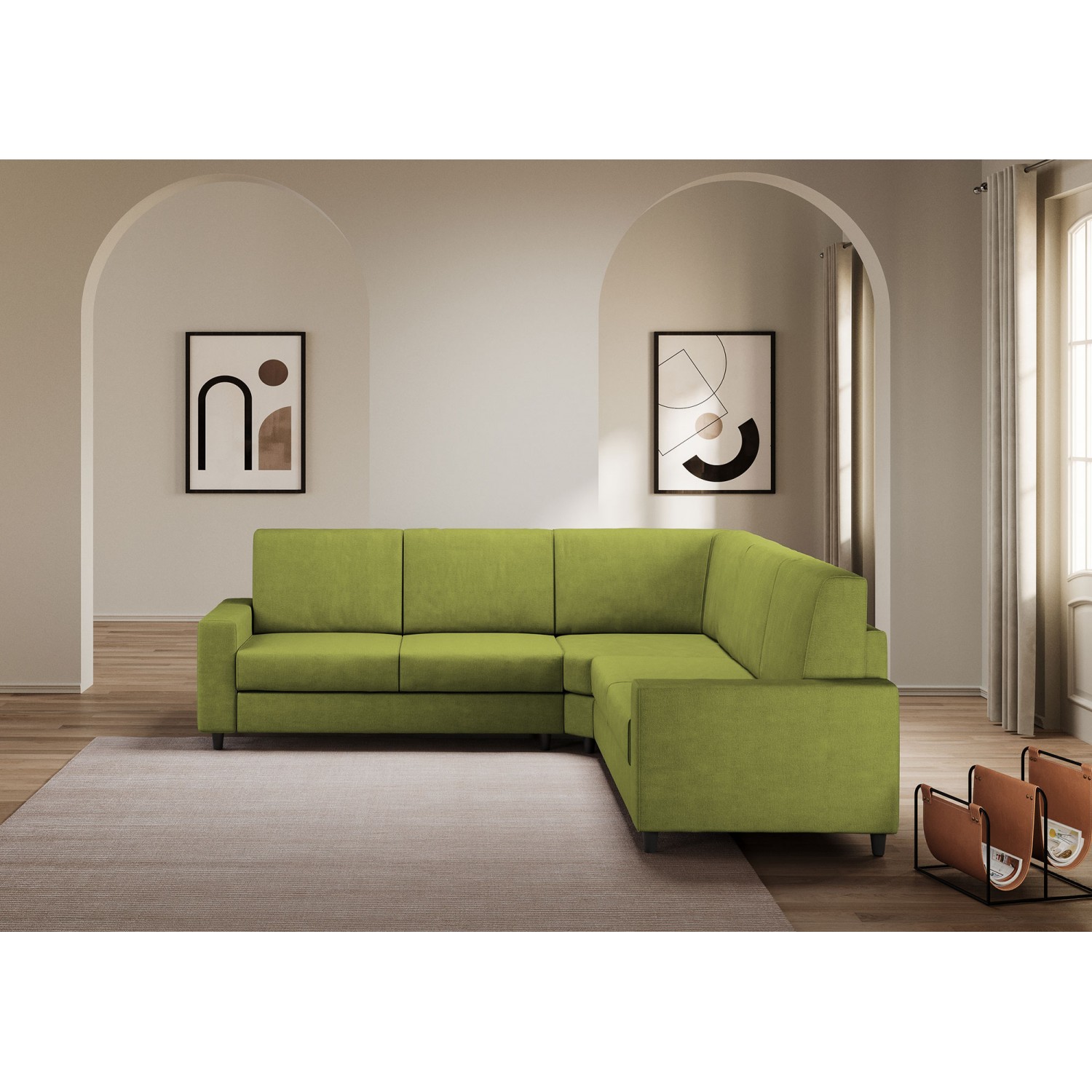 Ityhome Divano Sakar 2 posti (due sedute da 60cm)+ angolo + divano 2 posti (due sedute da 60cm) misure esterne L.226x226 colore verde