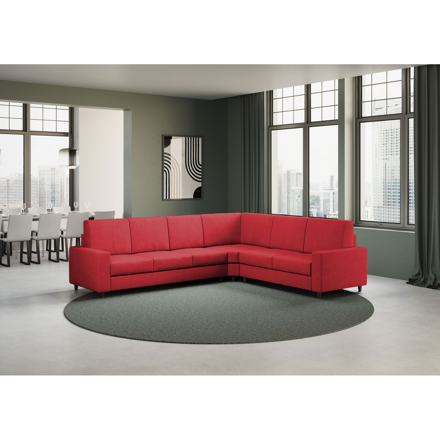 Ityhome Divano Sakar 3 posti  (tre sedute da 60cm) + angolo + divano 2 posti( due sedute da 60cm) misure esterne L.286x226 colore rosso