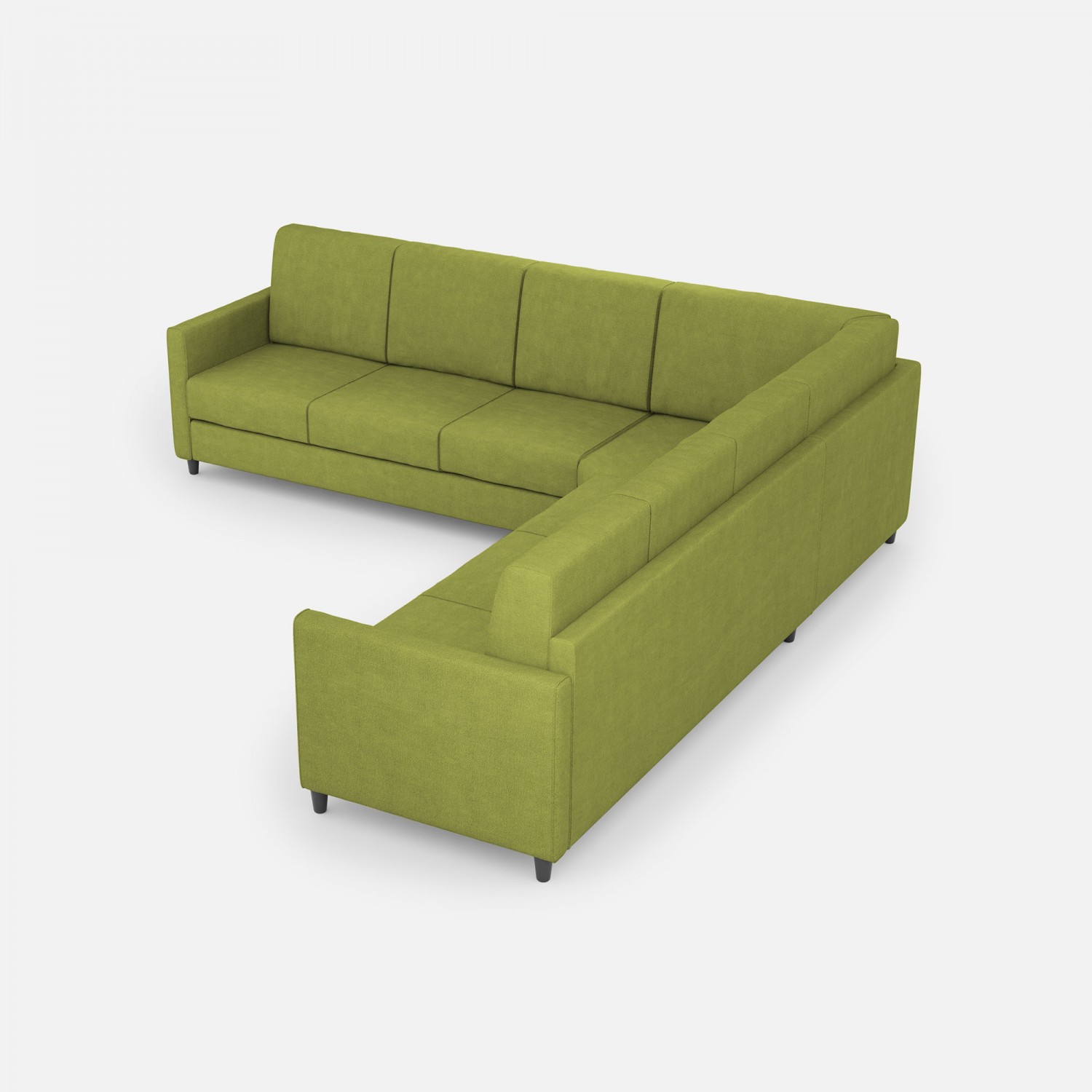 Ityhome Divano Karay 3 posti  (tre sedute da 60cm) + angolo + divano 3 posti (tre sedute da 60cm) misure esterne L.281x281 colore verde