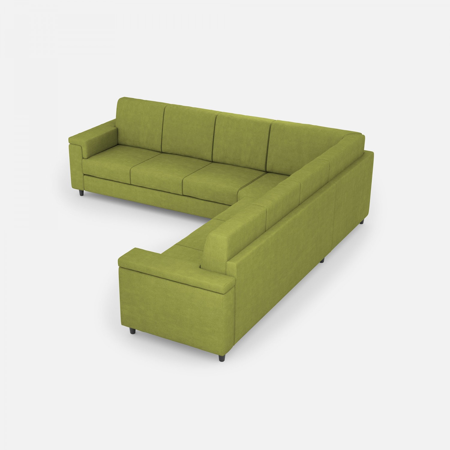 Ityhome Divano Marrak 3 posti  (tre sedute da 60cm) + angolo + divano 3 posti (tre sedute da 60cm) misure esterne L.286x286 colore verde