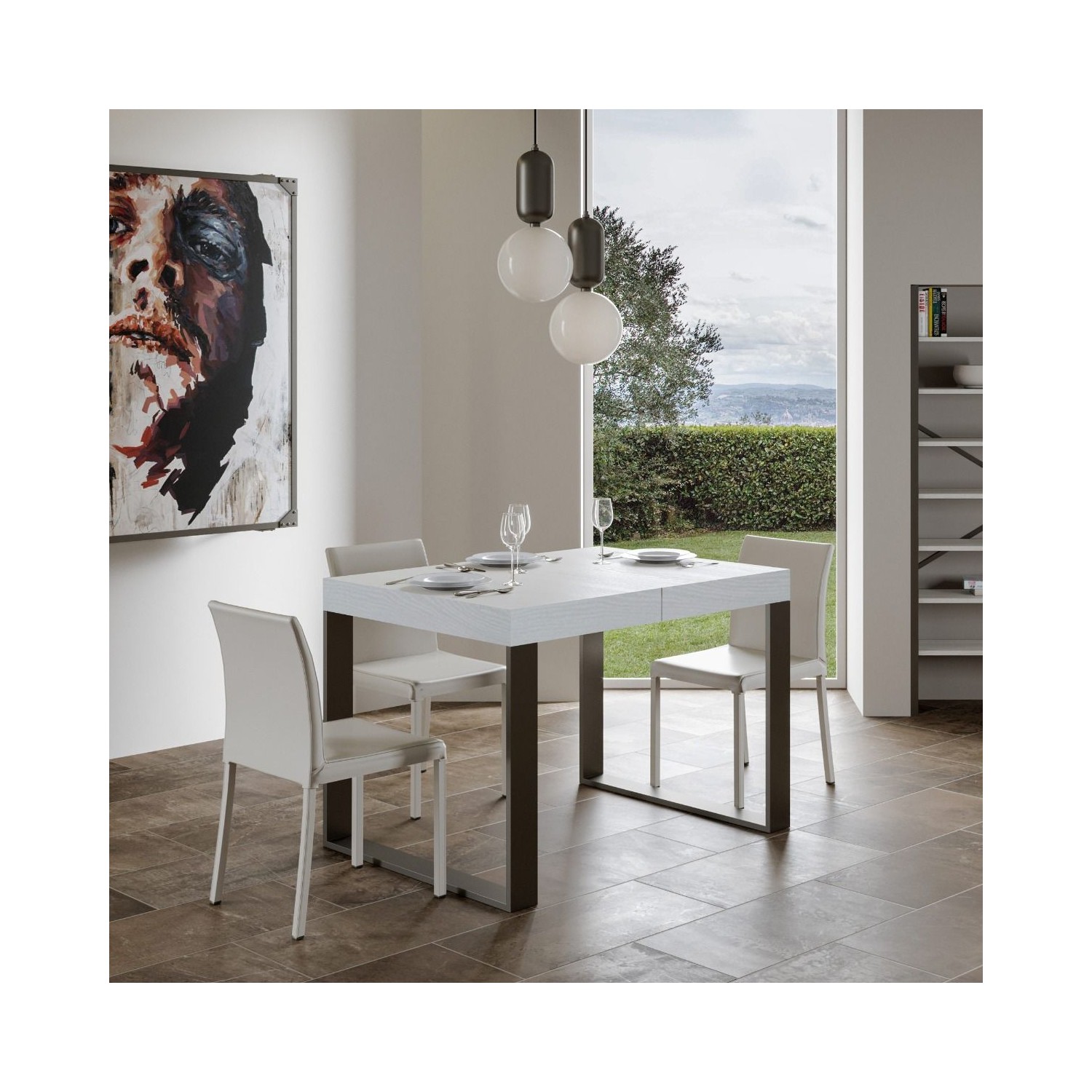 Itamoby Tavolo allungabile 90x140/244 cm Tecno Bianco Frassino telaio Antracite