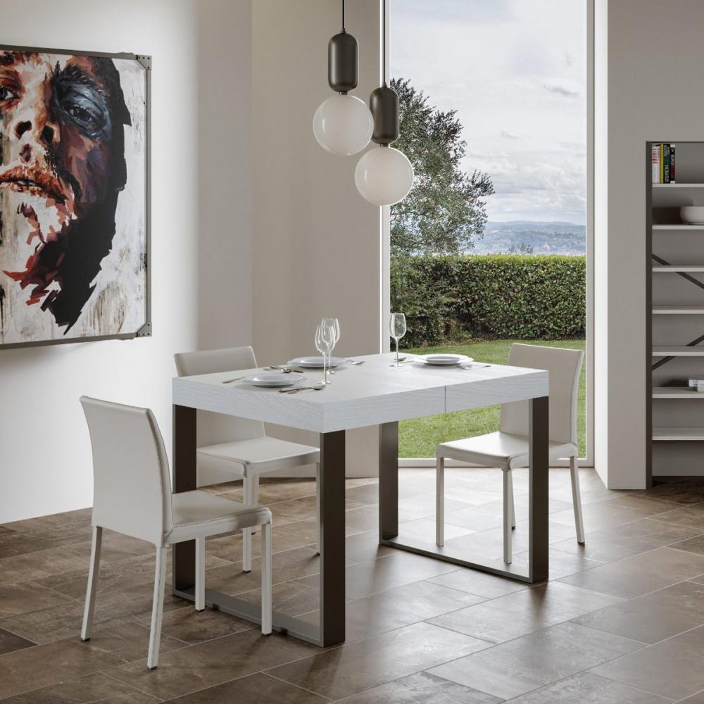Tavolo Tecno Premium allungabile piano Bianco Frassino 90x160 allungato 264 telaio Antracite